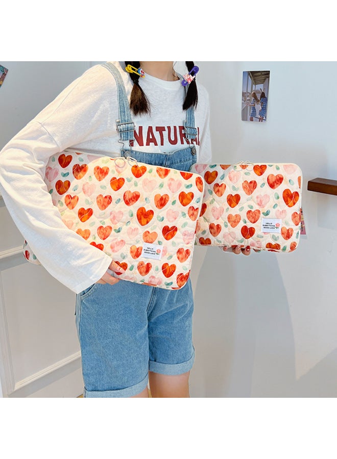 Korean Style Simple Shockproof Ipad Tablet Bag Macbook13 Inch Cute Floral Laptop Sleeve Bag Ins-Color:Red Heart-Dimensions:Large - Image 4